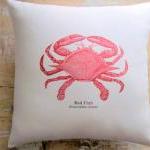 Beach Pillow, Red Crab, Nautical, Ocean, Cottage..