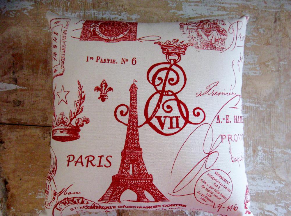 French Country Pillow, Paris Decor, Eiffel Tower, Cottage Decor
