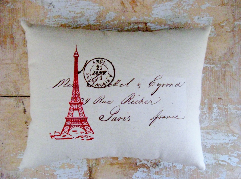 Eiffel Tower Pillow, French Country Home, Paris, French Decor, Postal